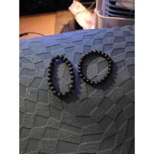 Matte Onyx & Lava Stone Stretch Bracelet Set of 2 Handmade Stone Jewelry 8mm